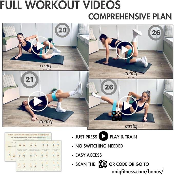 ANIQ® Fabric Resistance Bands for Legs & Butt – Non-Slip Booty Bands Set – 3 Levels for Squats & Glutes – Cloth Loop Workout Exercise Equipment with Carry Bag, Headband & Guides For Pilates, Yoga, Gym