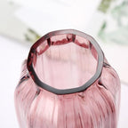 Large Ribbed Tall Pink Glass Vase - 12.0" Decorative Floor Vase for Home Table Centerpieces and Farmhouse