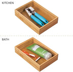 mDesign Pack of 2 Functional Drawer Organiser — Elegant Bamboo Kitchen Drawer Divider for Cutlery, Silverware, Utensils – Convenient Drawer Separator – Light Brown