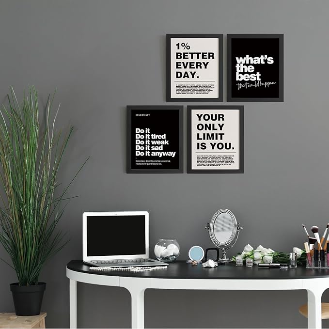 DSHFG Motivational Inspirational Office Wall Art Decor Prints Set of 4, Black Motivational Wall Decor Trendy Retro Posters for Office Home Decor, 8x10 Unframed