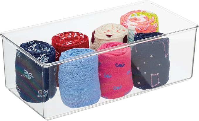 mDesign Long Plastic Drawer Organizer Box, Storage Organizer Bin Container; For Closets, Bedrooms, Use for Leggings, Socks, Ties, Jewelry, Accessories - Lumiere Collection - 6 Pack - Clear