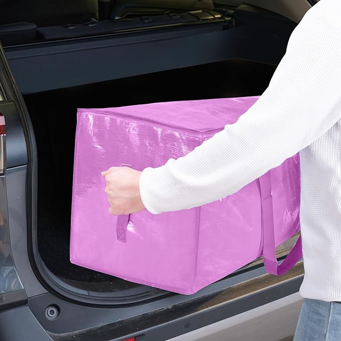 TICONN 2 Pack Extra Large Moving Bags Heavy Duty with Zippers & Carrying Handles, Durable Storage Bags Moving Boxes for Closet Organizers and Storage (2 Pack, Pink)