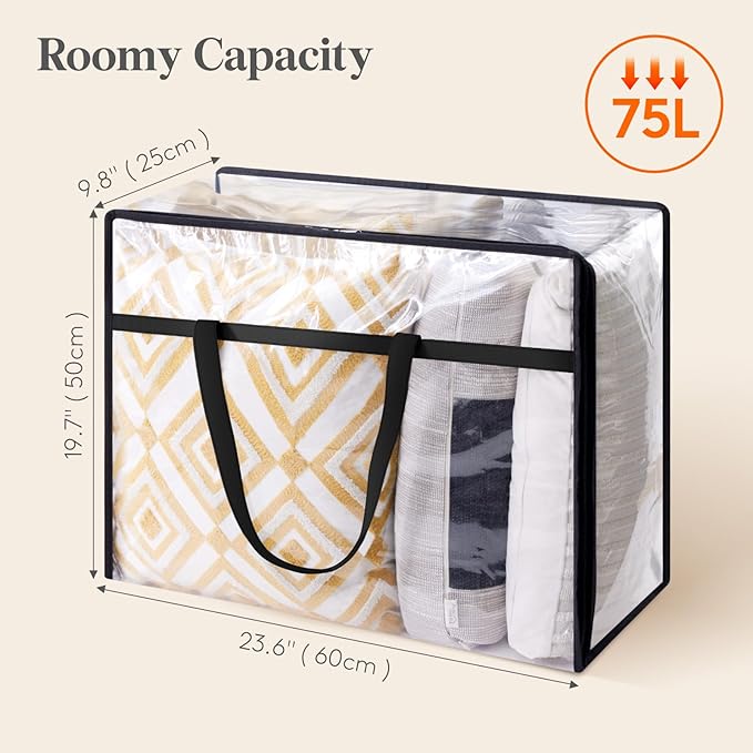 Lifewit 8 Pack Clear Clothes Storage Bags, 75L Plastic Blanket Storage Bag, Vinyl Foldable Moving Bags with Zipper, Closet Organizers and Storage Containers for Bedding, Duvet, Comforter