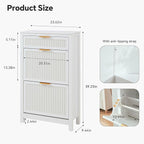 2 Flip Drawers Shoe Cabinet Storage for Entryway, Narrow Shoes Organizer Cabinet for Front Door Entrance, Free Standing Hidden Wooden Hallway Shoe Rack(White)
