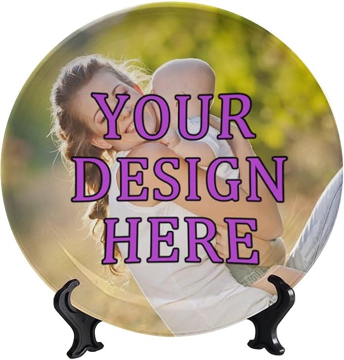 Personalization Decorative Plate Holder, 6inch, Custom Photo Text Round Display Plate, Hanging Decorative Plate with Display Stand, Ceramic Craft for Wall Hanging Decorative