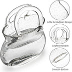 Glass Purse Vase for Flowers, Clear Bag Vase with Handle, Unique Handbag Shape Decorative Fish Bowl for Cute Room Table Shelf Decor, Wedding Centerpiece