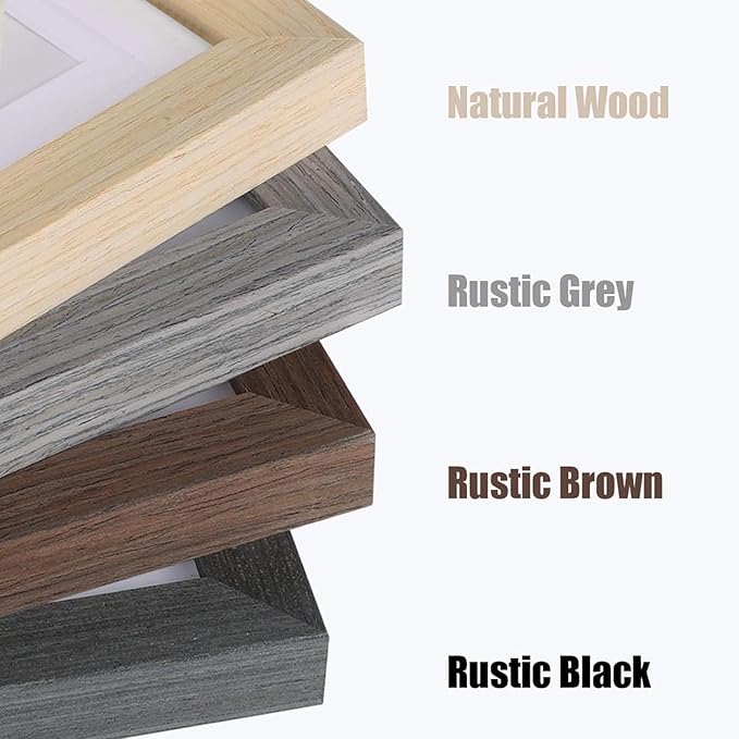 Egofine 12x16 Picture Frame Set of 4, Made of Solid Wood Multicolor Photo Frame Covered by Plexiglass 9x12 and 11x14 with Mat or 12x16 without Mat, for Wall Mounting Mixed Colors