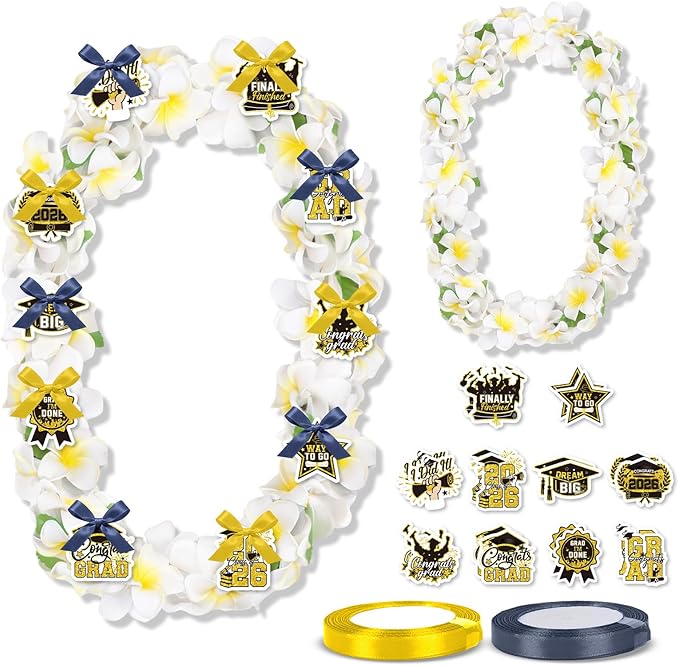 Leis for Graduation 2026, Artificial Flower Wreath with Cards Graduation Lays Gifts, Congrats Grad for High School