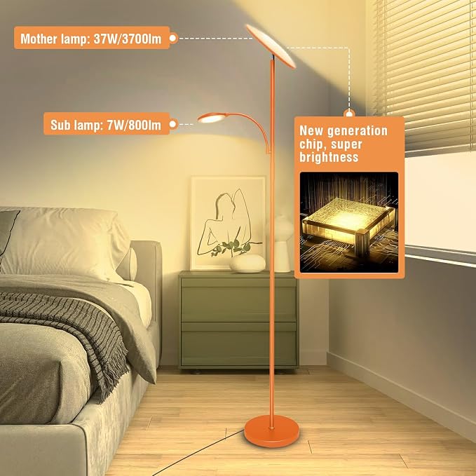 marctronic Orange Floor Lamps for Living Room, 44W/4500LM Super Bright 2 in 1 LED Floor Lamp with Remote, Stepless Dimmable