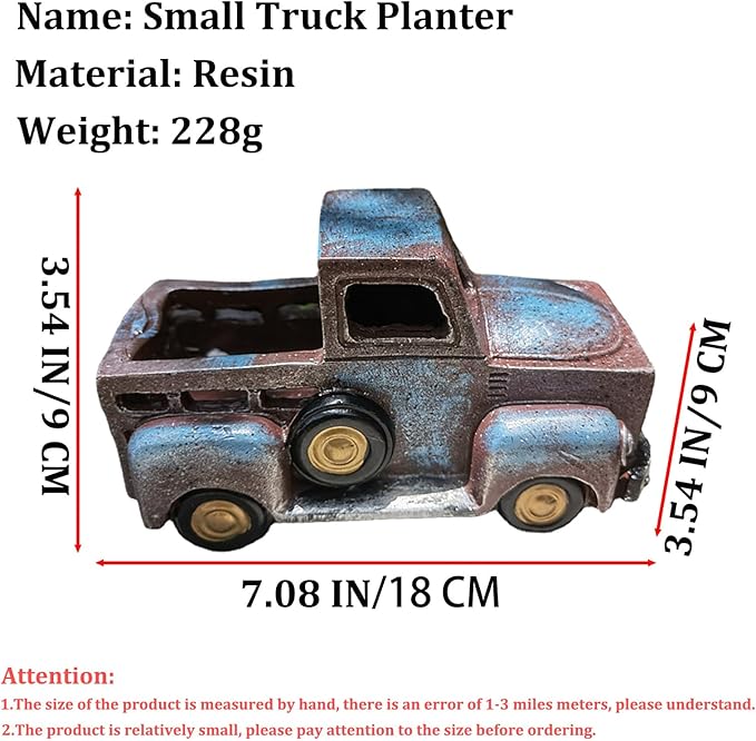 Creative Small Truck Flower Pot, Home Decor Collectible Vehicles Vintage Mini Car Statue Farmhouse Truck Decor Table Top Decor Little Blue Truck for Props Gifts