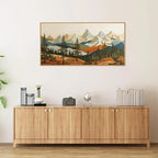 SIGNINART Vintage Mountains Framed Canvas Wall Art, Wooden Forest Wall Decor, Green Wood Pine Trees Wilderness Artwork, Natural Ridge Landscape Art Paintings for Living Room Bedroom Office 20"x40"