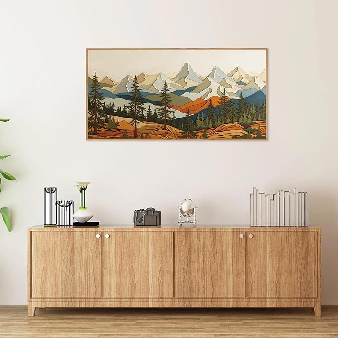 SIGNINART Vintage Mountains Framed Canvas Wall Art, Wooden Forest Wall Decor, Green Wood Pine Trees Wilderness Artwork, Natural Ridge Landscape Art Paintings for Living Room Bedroom Office 20"x40"