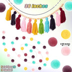 Syhood 3 Pcs Boho Tassel Garland Wall Hanging Decor 1 Boho Tassel Garland with Wood Beads and 2 Western Colorful Pom Pom Ball for Classroom Party Wedding Baby Shower Home Decorations(Fresh Colors)