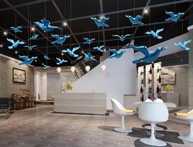 Plating Flying Bird Big Size Decorative Hanging Ornaments for Ceiling Light Kindergarten Shopping Mall Wedding Company (10, Blue)
