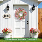Artgar Front Door Wreath 26 Inch Spring/Summer Wreaths for Front Door, Front Door Wreaths for All Seasons for Indoor Outdoor Home Office Wall Window Wedding Farmhouse Decor (Red Pink)