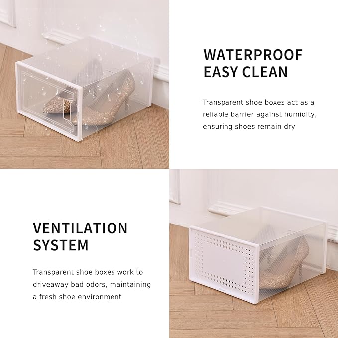 Large Shoe Storage Boxes Organizers Clear Plastic Stackable 12 Pack Fit Size 9, Shoe Rack & Holder Substitute, Sneaker Containers, Toy Storage Organizer Bins for Entryway, Closet, Under Bed