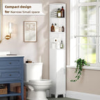 MOHOPE Corner Shelf with Cabinet, 74.8" Tall Corner Cabinet with Door, 5-Tier Narrow Bookshelf with Adjustable Shelves, Display Cabinets for Living Room, Bathroom, Dining Room, Small Space, White