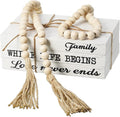Jetec 3 Pcs Decorative Display Books White Home Decor Coffee Table Faux Stacked Fake Decorative Books with Wood Bead Tassels for Shelves Kitchen Entryway Living Room, 58 Inch, Family Where Life Begins