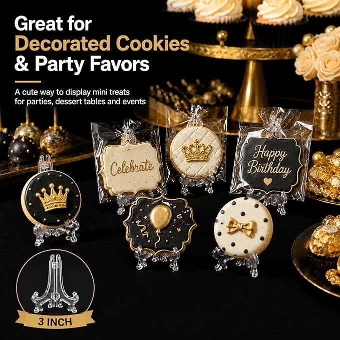 Artliving 3" Clear Plastic Stand Cookie Holder Display Stand Place Card Holder Display Easels at Weddings, Birthday Party(24 Pack)