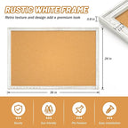 White Cork Board for Wall, 36 x 24 inches Decorative Bulletin Board, Rustic Wooden Frame Pin Board for Office, Dorm, Home Decor