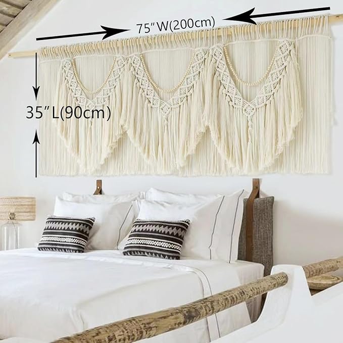 IOWER Macrame Wall Decor 75" W x 35" L Extra Large Macrame Wall Hanging Craftsmanship Boho Wall Decor