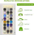 Unjumbly Baseball Hat Rack, 27 Pocket Over-The-Door Hat Organizer with Clear Deep Pockets to Display Baseball Caps Collection, Complete with 3 Over Door Hooks (Beige, 27 Pockets)