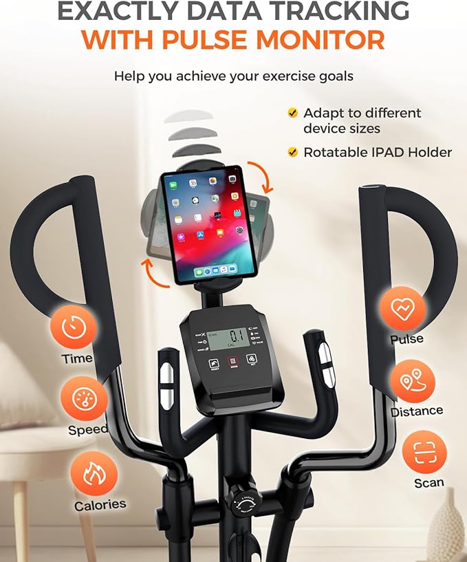 pooboo Elliptical Machine, Elliptical Exercise Machine with 16-Level Resistance&Quiet Magnetic Driving System, Elliptical Machine for Home with LCD Monitor,15.5-17IN Stride, 350LBS Weight Capacity