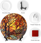 Thanksgiving Decorative Plates for Home Decor, Stained Glass Design Fall Tree Landscape Decor Tray for Table Display, Ceramic Dinner Plate W/ Stand, Decor for Kitchen, Housewarming Gifts, 10 Inch