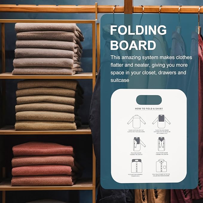 Cabilock 6-Pack Clothes Folding Boards for T-Shirts and Dress Shirts - Lightweight Space-Saving Organizer for Home Closets Drawers and Travel - Plastic Garment Folder 12X10 Inches