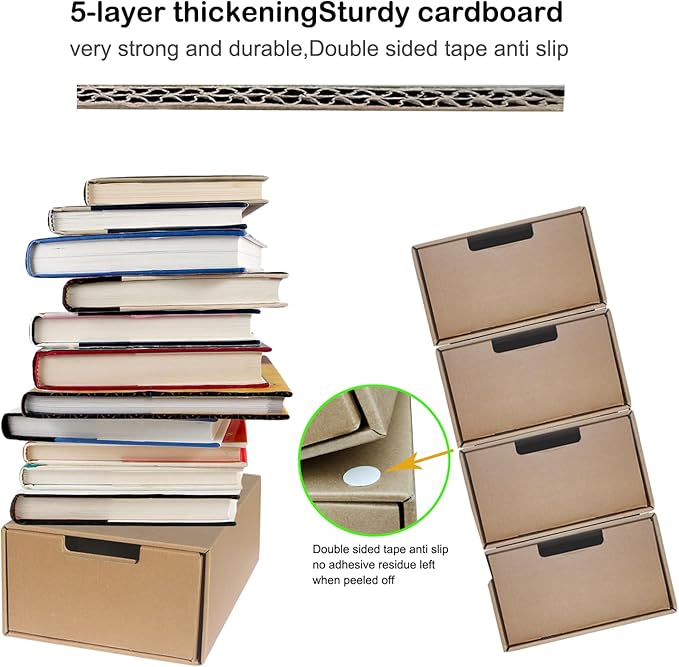 Cardboard shoe organizer boxes Socks, Underwear,Stationery,papers, Photos, file box shoe rack Office closet organizers and storage Warehouse Stackable Drawer Storage bins 13.7 x 9.7 x 5.5in 12 Pack