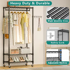 Heavy Duty Rolling Garment Rack, 3 Tiers Wire Shelves Adjustable Freestanding Portable Rolling Clothing Rack with Lockable Wheels, 29.5''L x 15.8''W x 78.8''H, Max Load 400 LBS