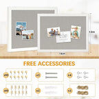 DOLLAR BOSS Cork Boards with Linen 2-Pack 16''X 12'' Cork Board for Walls White Wood Framed Small Bulletin Board Hanging Pin Board for Home Kitchen Office Decoration 20 Pushpin, Grey
