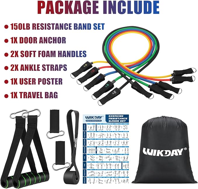Exercise Resistance Bands with Handles for Working Out, 150/200/250/300 Lbs Workout Bands Set with Door Anchor for Physical Therapy, Yoga, Pilates