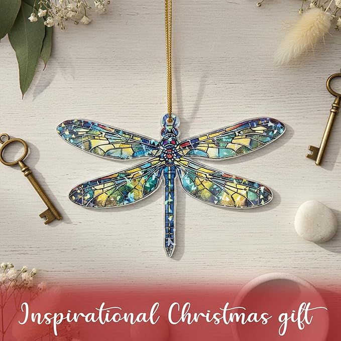 Set Two Dagonfly Ornament, Dragonfly Gift for Women, Dragonflies Decor Suncatcher Effect, Dragon Fly Stained Glass, Dragonfly Ornaments for Christmas Tree, Birthday Gift for Mom