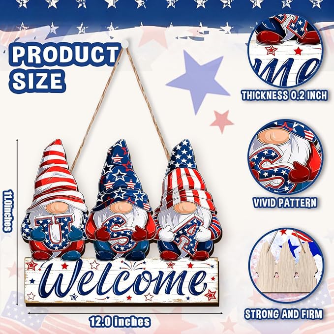 Wooden 4th of July Decorations Patriotic Wreaths for Front Door Independence Day Decorations Star Sign Welcome Memorial Day Hanging for Home Wall Decor Outdoor Indoor Red White and Blue Wreath 9