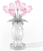 Movdyka Glass Rose Flower Pink Roses Bouquet Home Decor Crystal for Mom Wife Collectible Blown Glass Figurines Desk Ornaments Wedding Decor Romantic Gifts for Women