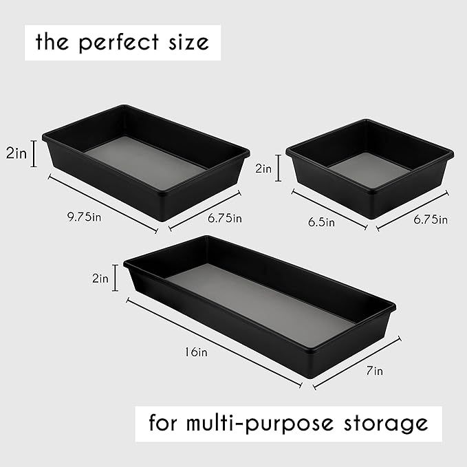 Drawer Organizers 3-Size | Office, Kitchen, Desk, Junk Drawer Organization & Storage Tray [6 Pcs]