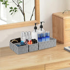 Posprica Drawer Organizer Bins,Woven Strap Storage Box Cube Basket Containers Divider for Organizing drawers, Shelves, Closets, Cabinets, Dressers and Countertops,set of 4, Light Grey