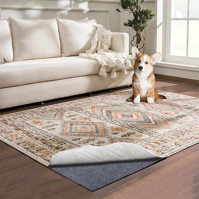 Waterproof Rug Pad, 5x7 ft Area Rug Non-Slip Carpet Pad, 1/4" Thick Non-Slip Rug Pads for All Floors and Finishes, Felt Pad for Hardwood Floors, Keeps Carpets in Place Soft and Safe