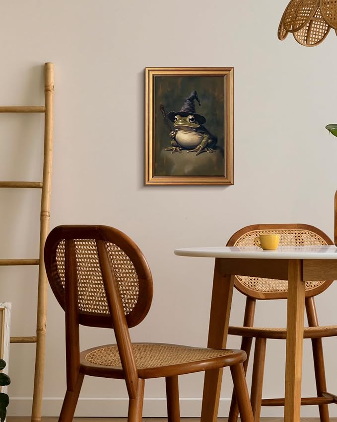 VIYYIEA Vintage Gold Framed Wall Art for Living Room,【Wizard Frog】-(16L x 12W)