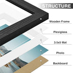 Vittanly 4x6 Picture Frames Set of 9, Display 3.5x5 Pictures with Mat or 4x6 without Mat, Photo Frames for Wall or Tabletop with Plexiglass, Engineered Wood, Black&Brown&Grey