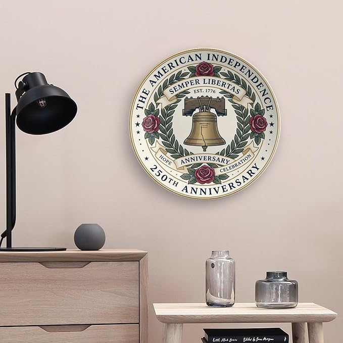 250th Anniversary Decorative Plates 10 Inch Vintage Liberty Bell Patriotic Decorations Commemorative Plates with Stand Memorial Day 4th of July Veterans Day Home & Office