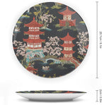 Decorative Plate Chinoiserie Charcoal Coral Pagoda Asian Customize Decor for Festival Display Home Kitchen Ceramic Dinner Plate 1 Plate with 1 Display Stand, Multi Sizes, Gifts for Men Women
