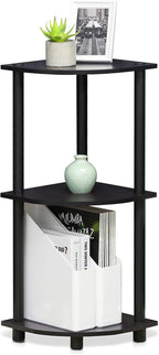 Furinno TURN-N-TUBE Corner Shelf, 3-Tier Corner Bookshelf, Display Storage Shelves with Open Shelves, for Organization and Storage, Living Room, Home Office, Garage, Dark Walnut