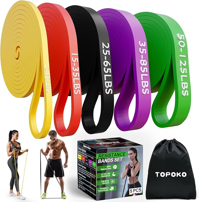 TOPOKO Resistance Bands Set of 5 – Pull Up Assistance Bands for Men & Women, Heavy Duty Workout Bands for Exercise, Strength Training, Stretching, Physical Therapy, Home & Gym