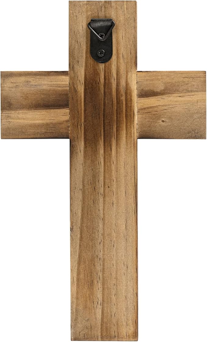 OKSQW Wall Wooden Cross Christians Crosses Spiritual Religious Cross With Hook Christmas Wall Hanging Handmade Nature Wood Color with Faith Design for Church Home Room Decor Wood Crucifix Gift
