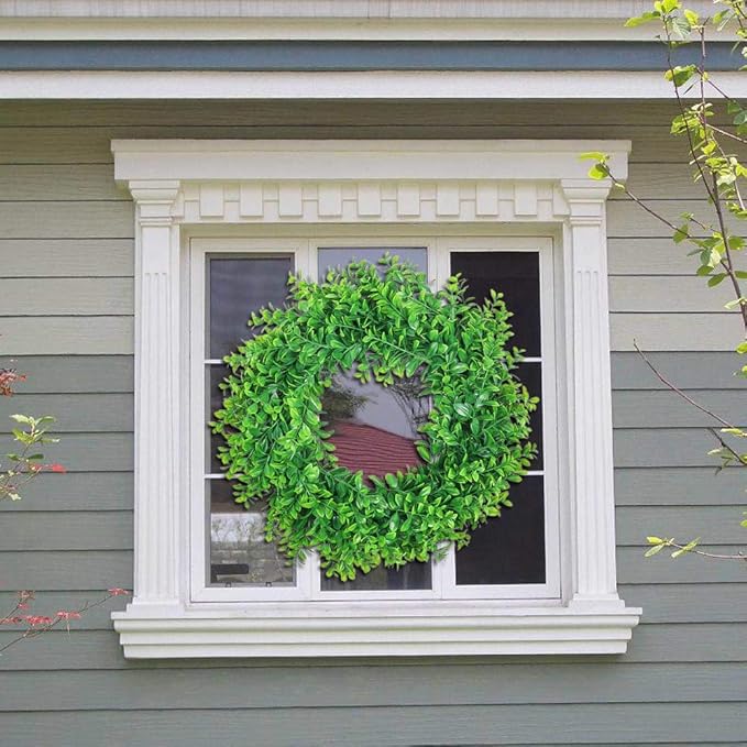 U'Artlines 17inch Front Door Wreaths Artificial Spring Summer Greenery Hanging Garland for Home Wedding Wall Window Decoration (17'inch Boxwood,1)