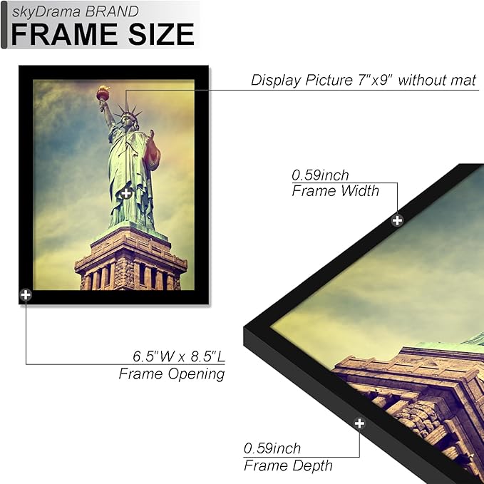100% Solid Wood 7x9 Picture Frame Set of 2, Black Frame for 7 x 9 Inch Picture Poster Photo, Light Weight 7 by 9 HQ Matte Black Frame for Wall - 2 Pack/Black/7"x9"