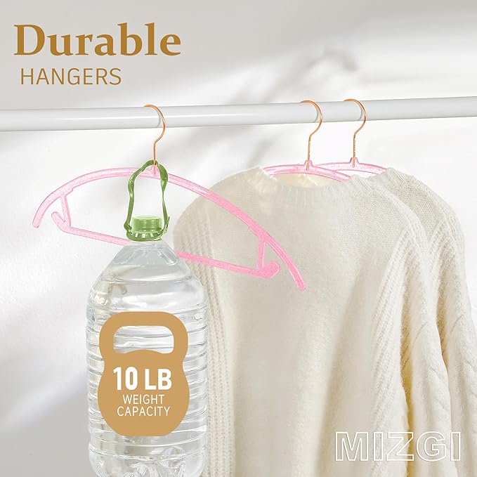 MIZGI Premium Clear Hangers (Pack of 50) Heavyduty- Pink Acrylic No Shoulder Bump Suit Hangers - Space Saving Clothes Hangers,Rounded Hanger for Coat,Sweater,Jackets,Pants