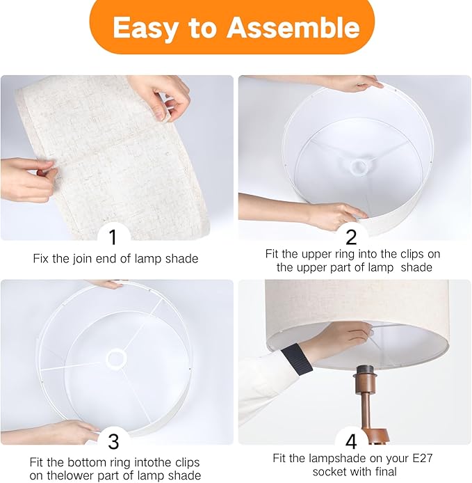 OUTON Beige Drum Lamp Shades for Floor Lamps, 13" Top x 13" Bottom x 10" High, Easy to Assemble, Replacement Linen Lampshades for Table Lamps & Bedside Lamps (1.65" Spider)